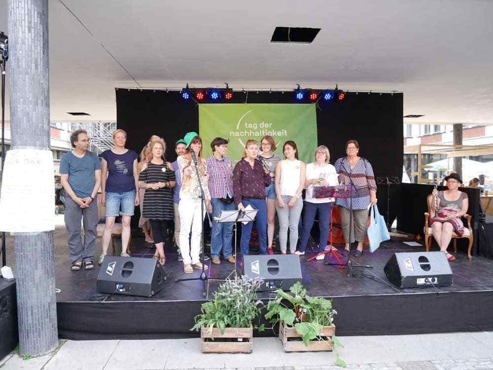 Team von Münster nachhaltig e.V. auf dem Tag der Nachhaltigkeit im Rathausinnenhof 2018