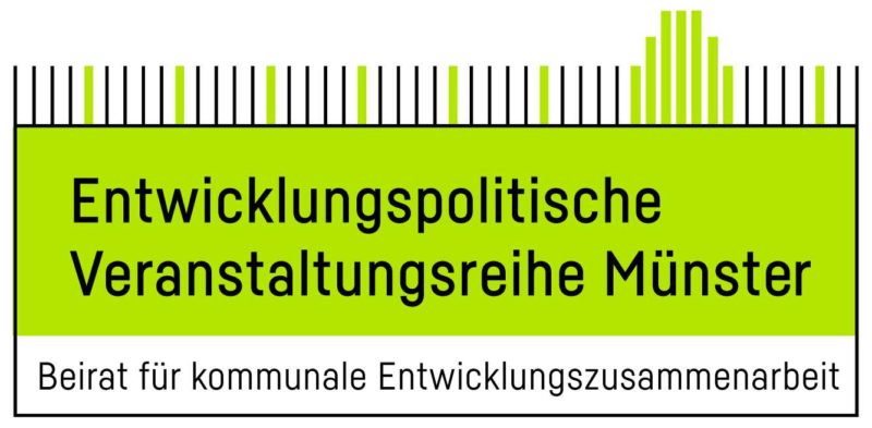 Logo der Stadt Münster mit dem Text: Entwicklungspolitische Veranstaltungsreihe Münster. Beirat für kommunale Entwicklungszusammenarbeit