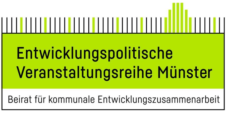Logo der Stadt Münster mit dem Text: Entwicklungspolitische Veranstaltungsreihe Münster. Beirat für kommunale Entwicklungszusammenarbeit