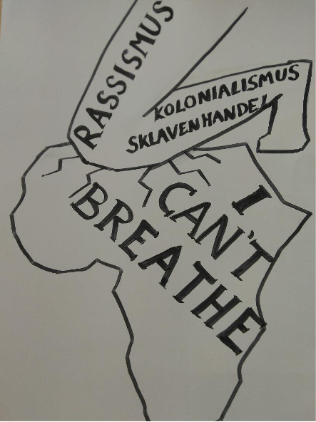 Black Lives Matter Bild zur Broschüre, Ein Knie wird auf den Kontinent Afrika gedrückt