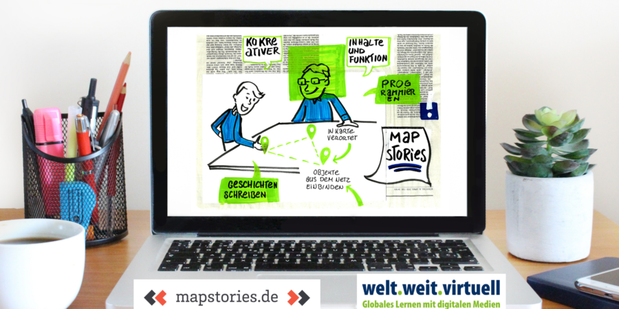 Bild mit der Überschrift Abschlussveranstaltung, und einem Laptop mit einem Bild über digitales lernen.