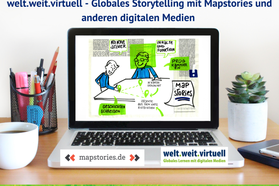 Bild mit der Überschrift Abschlussveranstaltung, und einem Laptop mit einem Bild über digitales lernen.