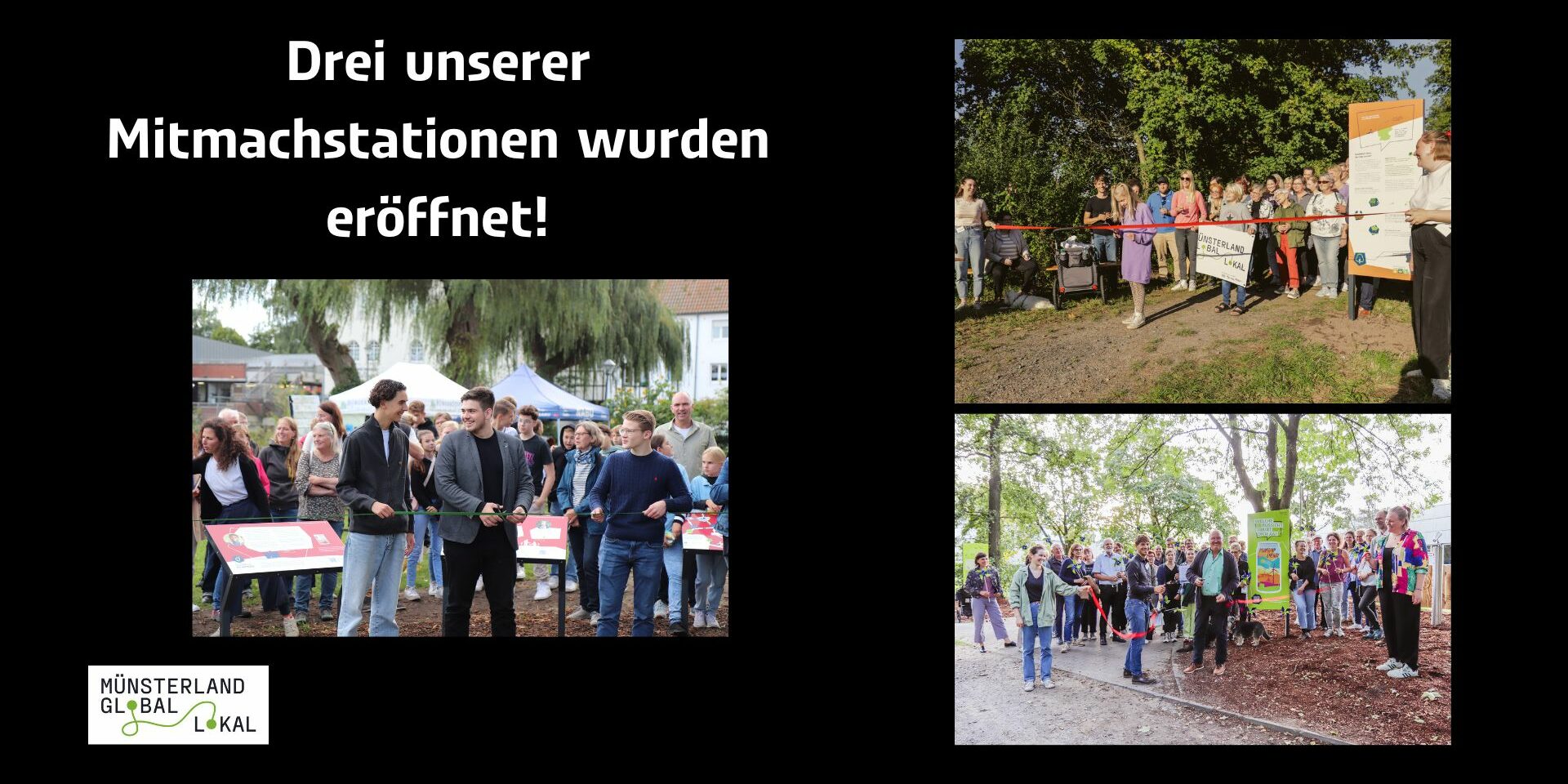 Mitmachstationen sind eröffnet! Titelgraphik, Fotos unserer drei Eröffnungen